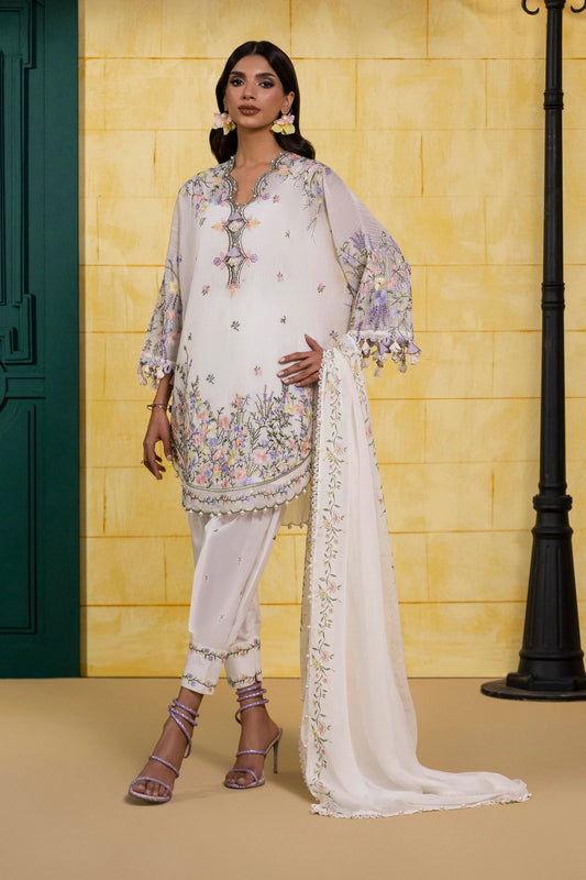 Unstitched 3 Pcs Embroidered Lawn Suit  SSS-105