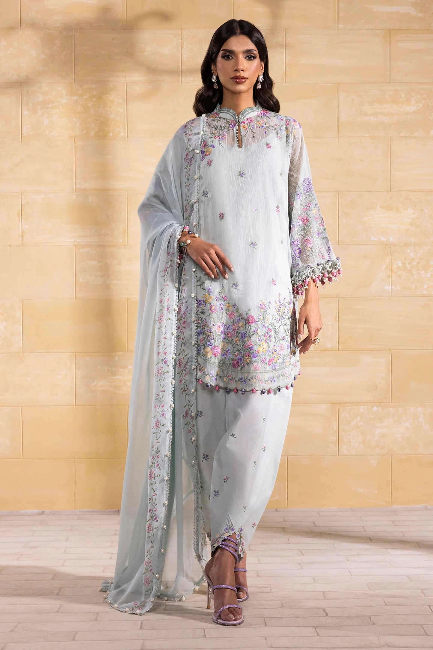 Unstitched 3 Pcs Embroidered Lawn Suit  SSS-106