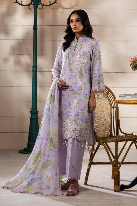 Unstitched 3 Pcs Embroidered Lawn Suit  SSS-111