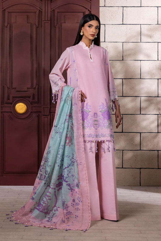 Unstitched 3 Pcs Embroidered Lawn Suit  SSS-123