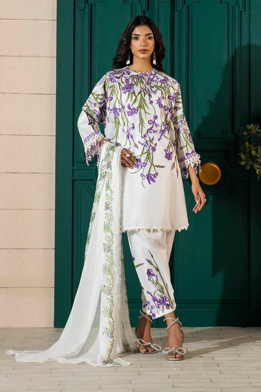 Unstitched 3 Pcs Embroidered Lawn Suit  SSS-129